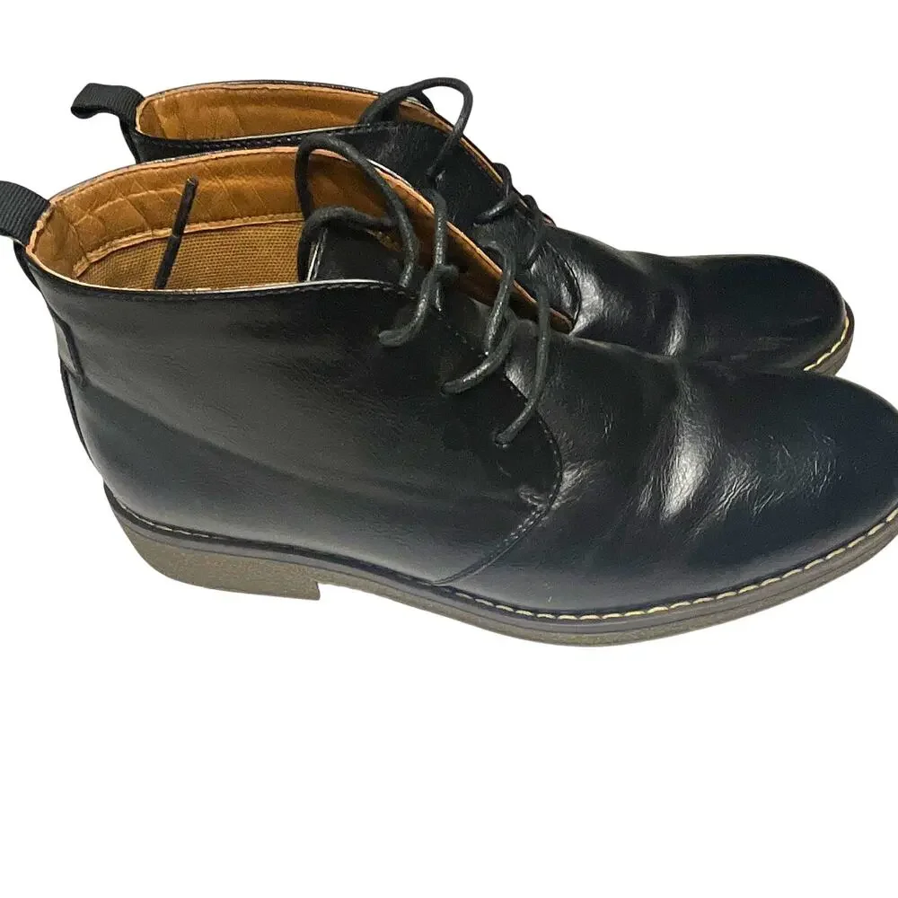 r2 Men's Black Leather Lace-Up Ankle Chukka Boots Round Toe US 9.5 M